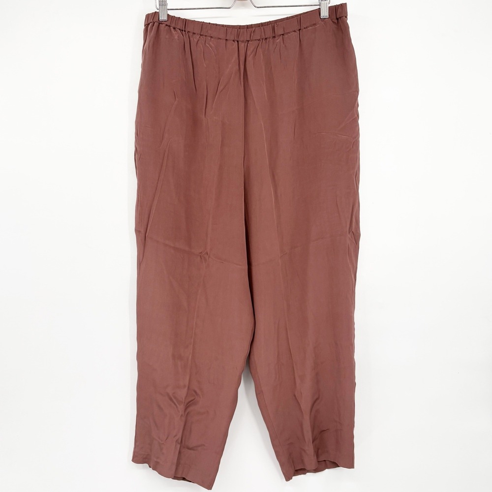 NWT Bob Mackie Womens 100% Silk Elastic Waist Minimalist Lounge Pants Brown XLP